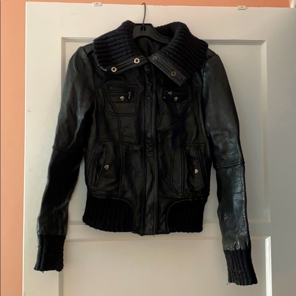 Saks 5th Avenue Aviator Leather Jacket Sz S